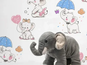 کاغذ دیواری کودک طرح فیل کوچولوها | رنگ سفید کد 12005
