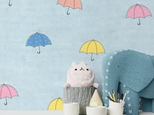 کاغذ دیواری کودک طرح چترهای رنگی کوچک | آبی کد 12004