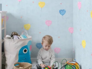 کاغذ دیواری کودک طرح بادکنک‌های قلبی | آبی کد 12003