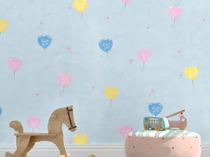 کاغذ دیواری کودک طرح بادکنک‌های قلبی | آبی کد 12003