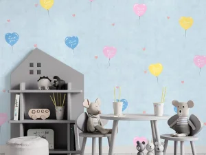 کاغذ دیواری کودک طرح بادکنک‌های قلبی | آبی کد 12003