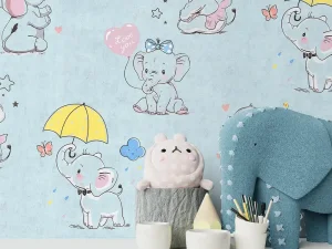 کاغذ دیواری کودک طرح فیل کوچولوها | آبی کد 12001