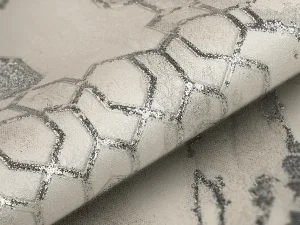 کاغذ دیواری طرح هندسی سفید / نقره‌ای کد ۱۱۱۰۲