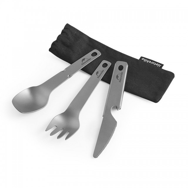 ست کارد قاشق و چنگال تیتانیوم نیچرهایک مدل Titanium Knife Fork and Spoon Set