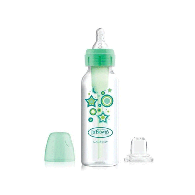 شیشه شیر طلقی باریک صورتی 250 میل دکتر براونز اورجینال (همراه با سری آب خوری)