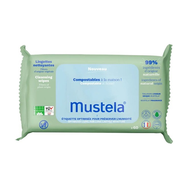 دستمال مرطوب موستلا اصل فرانسه 99% آب ، ضد حساسیت 60 عددی mustela baby wet wipes