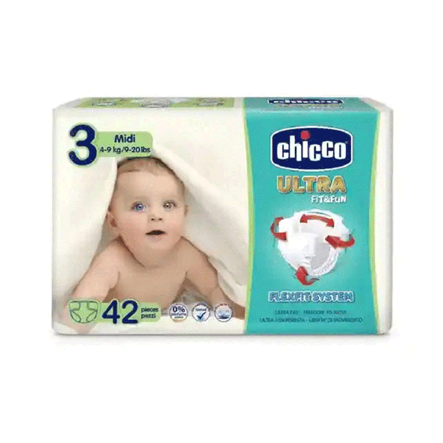 پوشک بچه ایتالیایی چیکو الترا Fun & Fit Ultra Chicco سایز ۳ – بسته 42 عددی