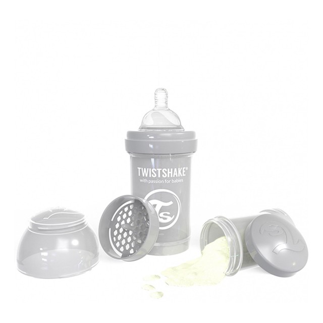 شیشه شیر طلقی 180میل تویست شیک طوسی (پاستلی)