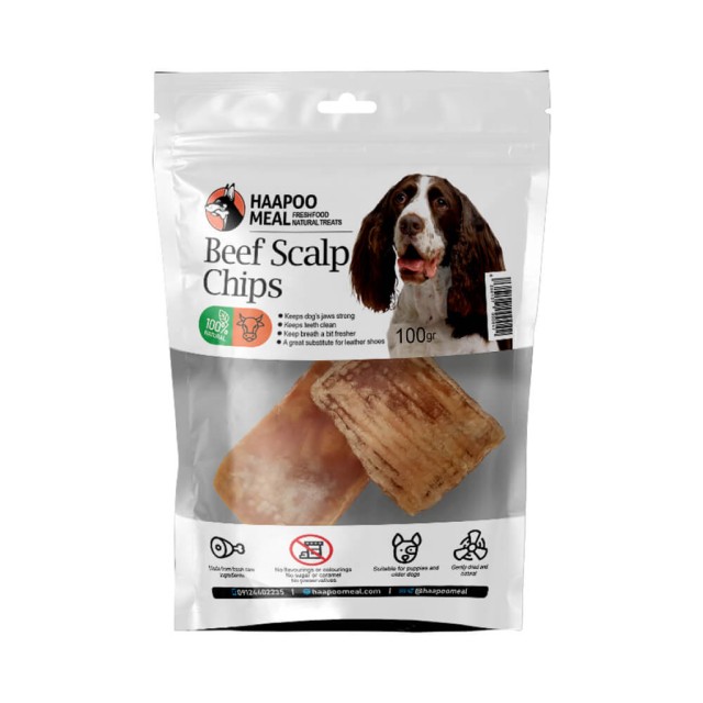 تشویقی سگ هاپومیل مدل  چیپس پوست کله گاو Beef Scalp Chips