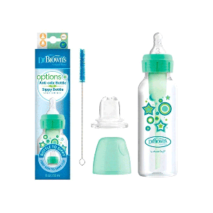 شیشه شیر طلقی باریک صورتی 250 میل دکتر براونز اورجینال (همراه با سری آب خوری)