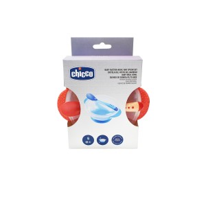 کاسه چسبان درب دار کودک به همراه قاشق چیکو chicco قرمز