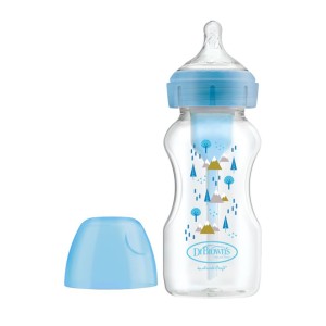 شیشه شیر طلقی پهن 270 میل آبی دکتر براونز اورجینال (سرشیشه پهن صفر ماه)