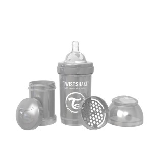 شیشه شیر طلقی 180میل تویست شیک طوسی (صدفی) TWISTSHAKE