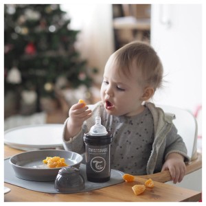 شیشه شیر طلقی 180میل تویست شیک طوسی (پاستلی)