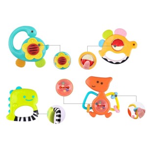 اسباب بازی نوزادی ست جغجغه و دندانگیر دایناسور هولی تویز مدل 1109 Hola Toys Dinosaur Teething Toys for Baby Rattle _اسباب بازی نوزادی