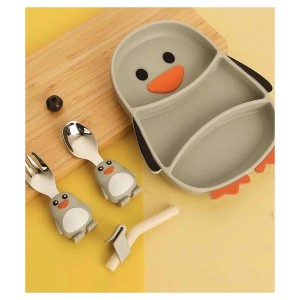 ست ظرف تمام سیلیکونی کودک طرح پنگوئن