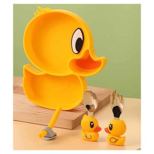 ست ظرف غذای تمام سیلیکون کودک طرح جوجه زرد