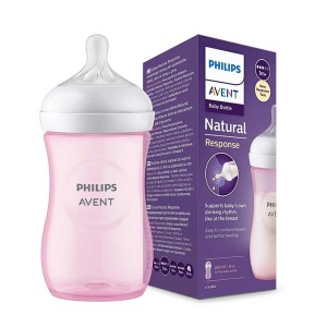 شیرخوری طلقی 260ml صورتی Natural Response اونت سرشیشه 3 قطره ( نسل جدید )