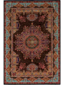 فرش ماشینی ابریشمی طرح دستباف مشکی 1500 شانه کد