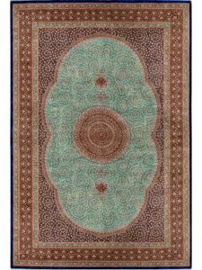فرش ماشینی ابریشمی طرح دستباف مشکی 1500 شانه کد 5513