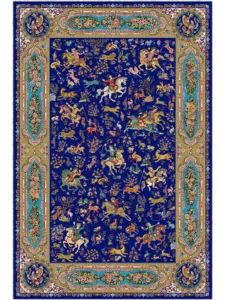 فرش ماشینی ابریشمی طرح دستباف مشکی 1500 شانه کد 5546