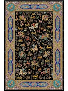 فرش ماشینی ابریشمی طرح دستباف مشکی 1500 شانه کد 5546