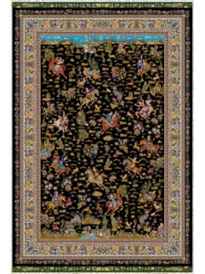فرش ماشینی ابریشمی طرح دستباف مشکی 1500 شانه کد 5544