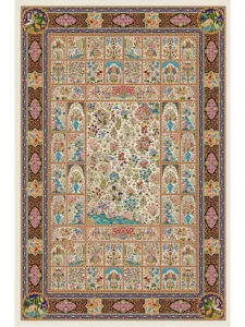 فرش ماشینی ابریشمی طرح دستباف مشکی 1500 شانه کد 5544