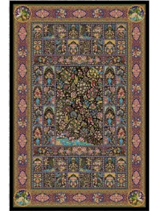 فرش ماشینی ابریشمی طرح دستباف لاکی 1500 شانه کد 5545