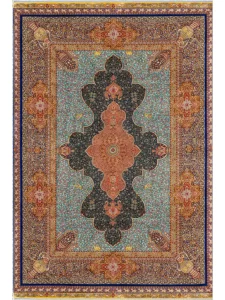 فرش ماشینی ابریشمی طرح دستباف مشکی 1500 شانه کد 5541