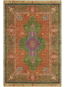 فرش ماشینی ابریشمی طرح دستباف مشکی 1500 شانه کد 5541