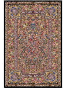 فرش ماشینی ابریشمی طرح دستباف مشکی 1500 شانه کد 5533