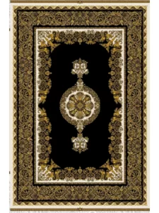 فرش ماشینی ابریشمی طرح دستباف مشکی 1500 شانه کد 5525