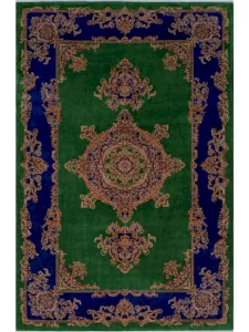 فرش ماشینی ابریشمی طرح دستباف سبز پر رنگ 1500 شانه کد 5526