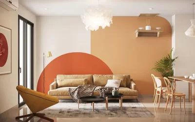 طراحی دکوراسیون اتاق نشیمن جذاب با تم نارنجی