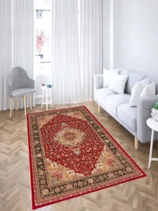 فرش ماشینی ابریشمی طرح دستباف لاکی 1500 شانه کد 5545