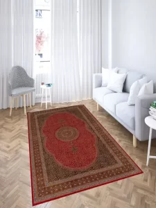 فرش ماشینی ابریشمی طرح دستباف لاکی 1500 شانه کد 5513