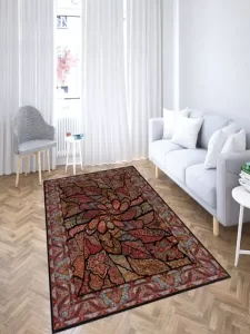 فرش ماشینی ابریشمی طرح دستباف مشکی 1500 شانه کد 5510