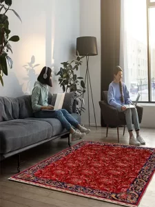 فرش ماشینی ابریشمی طرح دستباف لاکی 1500 شانه کد 5512