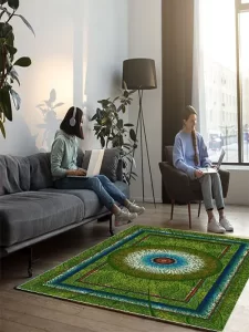 فرش ماشینی ابریشمی طرح دستباف سبز کمرنگ 1500 شانه کد 5526
