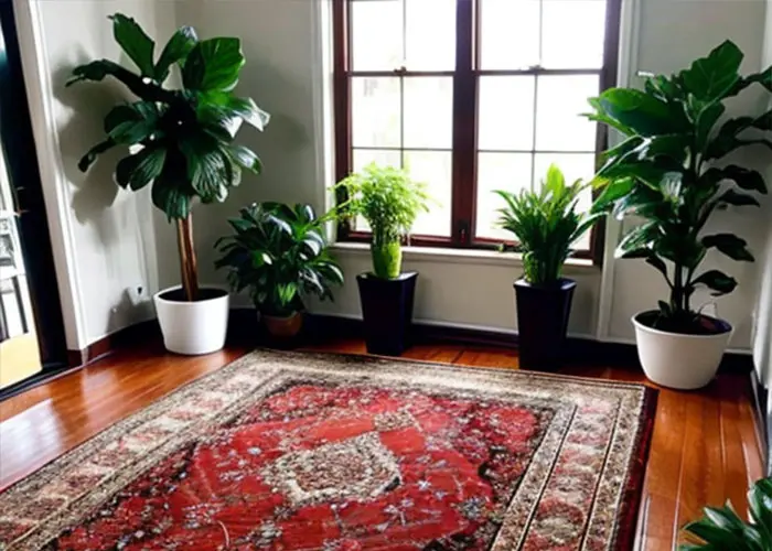  فرش قهوه ای با گیاهان آپارتمانی