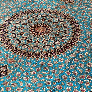 قالیچه ۷۵ رج تمام ابریشم قم