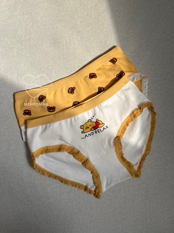 شورت  نخ پنبه گوگولی خرس پو زرد کد 22