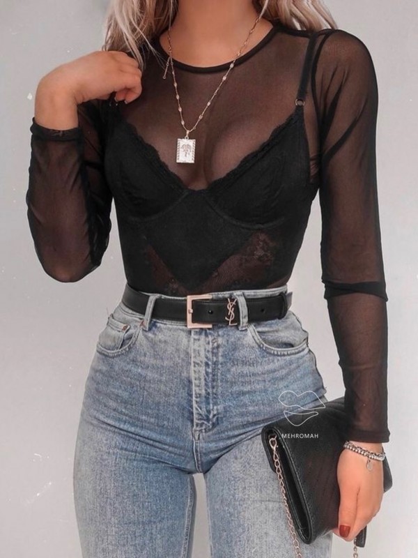 بادی حریر شیشه ای  یقه گرد کد 99