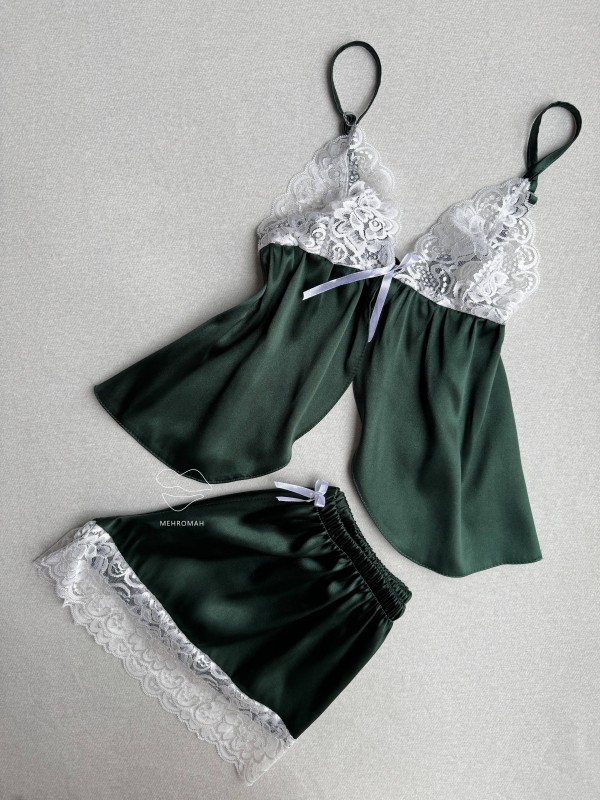 ست ساتن فانتزی زمردی کد164