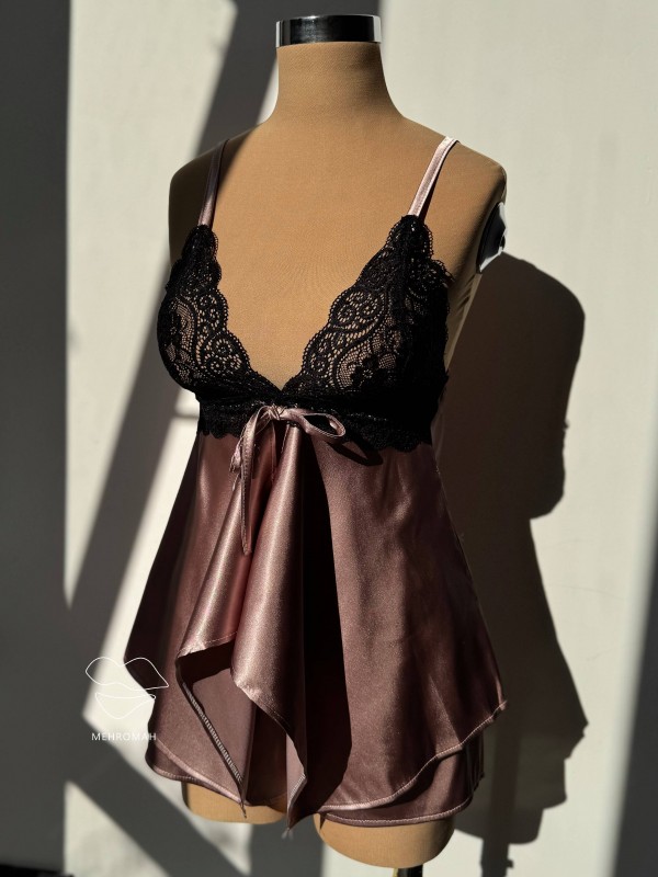 ست ساتن شامپاینی جلو باز کد 185