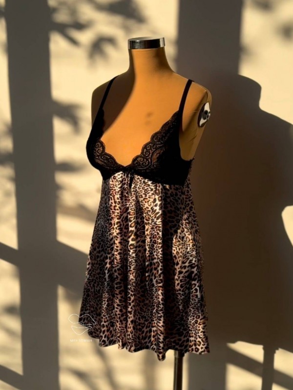 لباس خواب پیراهنی ساتن پلنگی کد 37