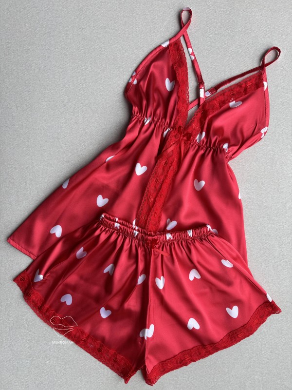 تاپ و شورتک ساتن قرمز قلبی کد228