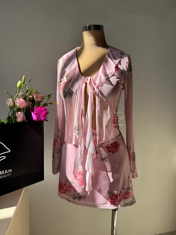 ست حریر بلوز و دامن گلدار کد 486