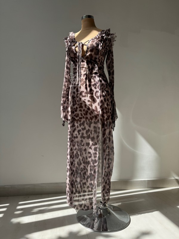 پیراهن  پلنگی حریر بدن نما کد513